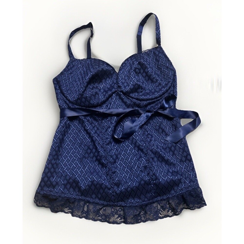 Cacique blue lace trim underwire corset bustier tie waist size 18/20 NWT